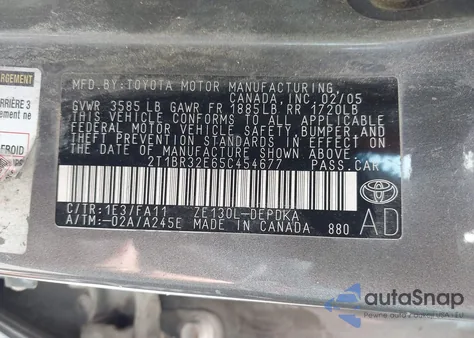 2005 Toyota Corolla Ce из США, поврежденный, VIN 2T1BR32E65C454677